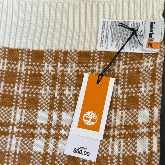 NWT Timberland Mustard and Cream Plaid Knit Scarf - Picture 2 of 3